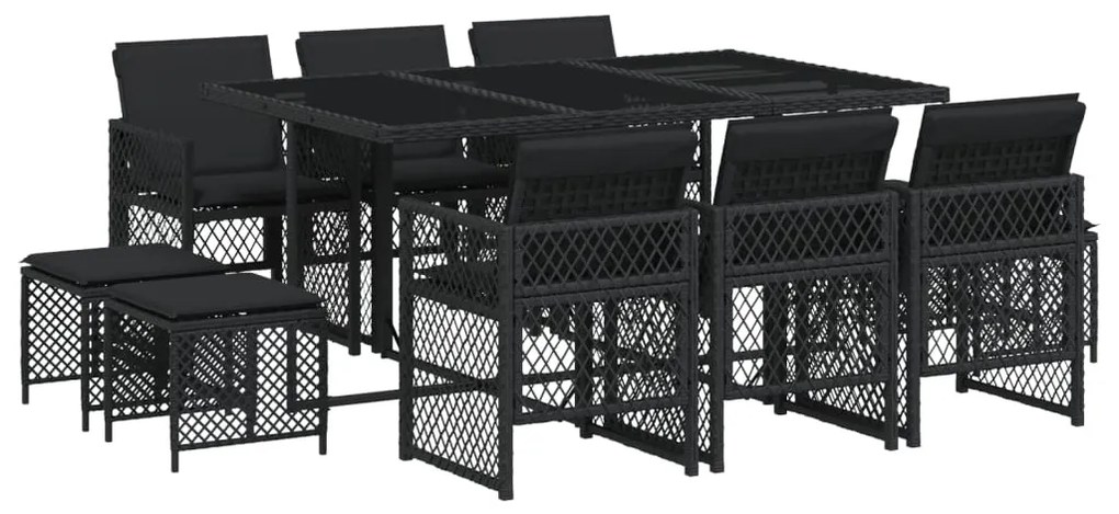 3210787 vidaXL Set mobilier de exterior cu perne, 11 piese, negru, poliratan