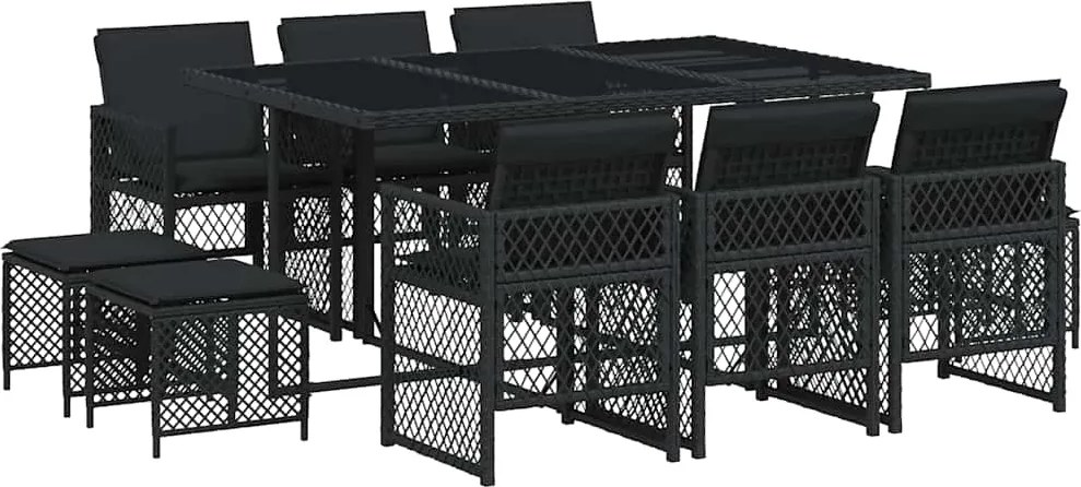 vidaXL Set mobilier de exterior cu perne, 11 piese, negru, poliratan
