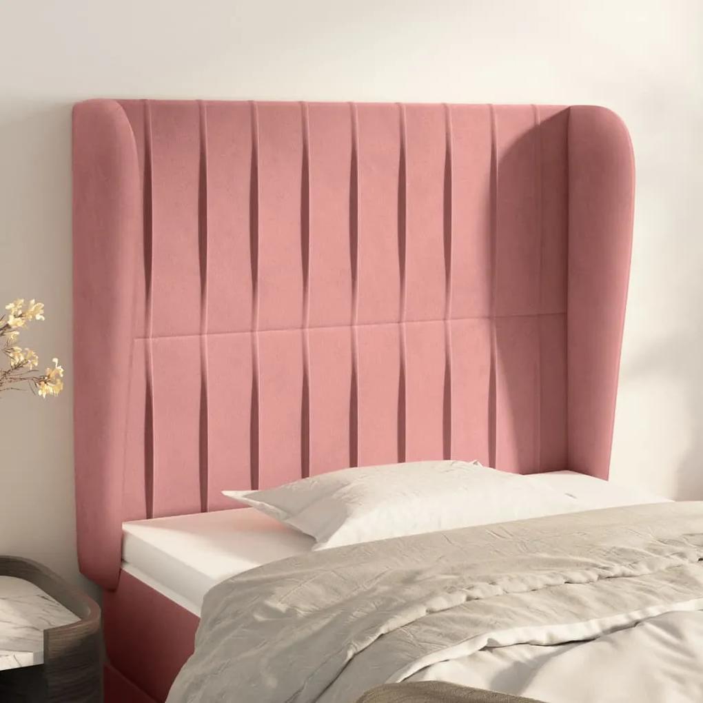 3118235 vidaXL Tăblie de pat cu aripioare, roz, 93x23x118/128 cm, catifea
