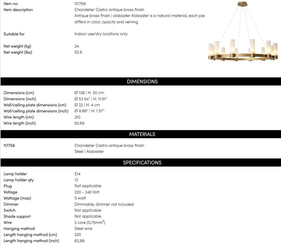 Candelabru XL elegant design LUX Castro 136cm