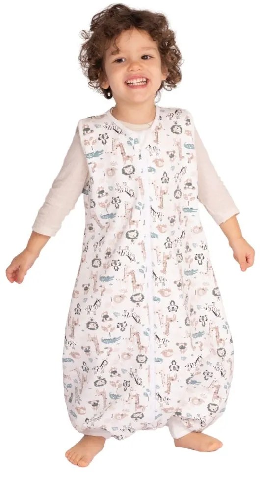 Sac de dormit cu picioare din bumbac flausat 3-5 ani Kidizi Safari, 1 tog, mansete transformabile in sosete,model ajustabil