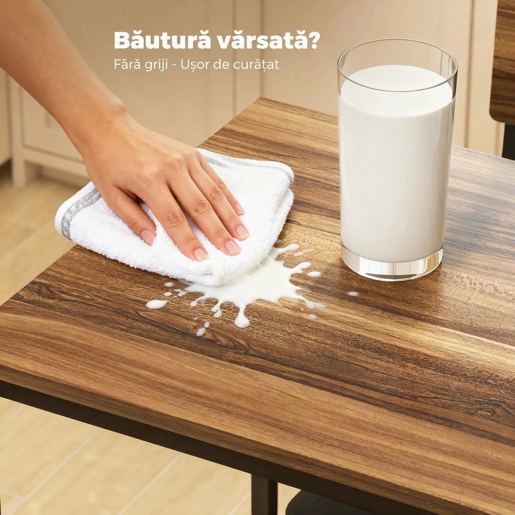 HOMCOM Masă de Bar cu 3 Rafturi și 2 Scaune cu Suport pentru Picioare și Spătar, din Lemn și Oțel, Negru și Nuc | Aosom Romania