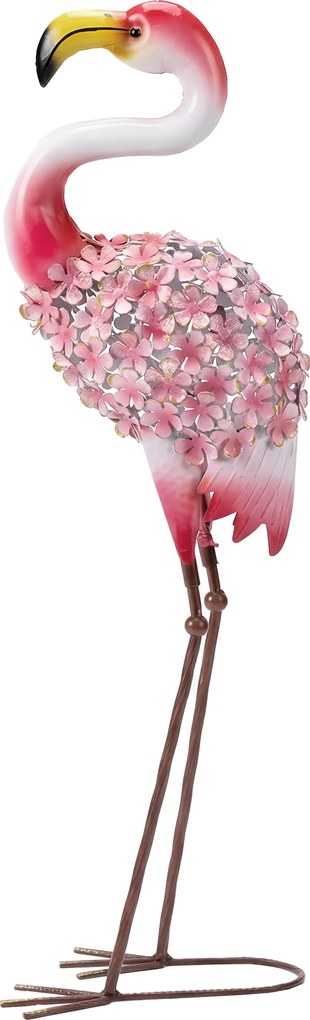 Outsunny Statuie de Grădină Flamingo, Sculptură de Pasăre din Metal cu Pene Florale, 28 x 19 x 83 cm, Roșu | Aosom Romania