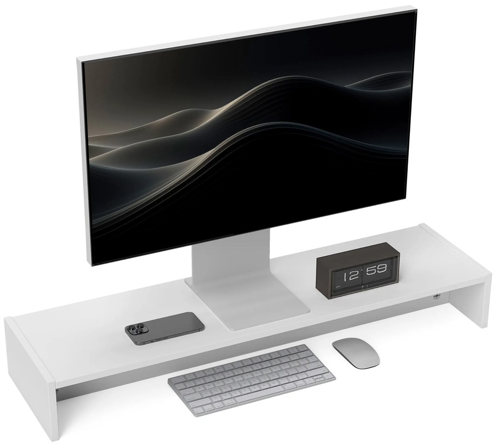 HOMCOM Suport monitor până la 16kg, cu 2 Compartimente de Depozitare, 100x27x15 cm, Alb | Aosom Romania