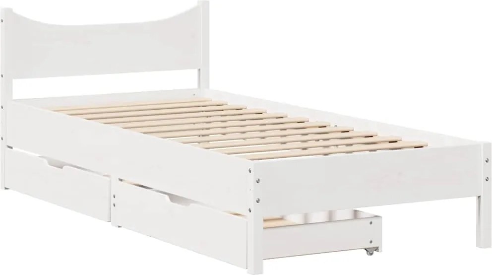 vidaXL Cadru de pat cu sertare, alb, 75x190 cm, lemn masiv de pin