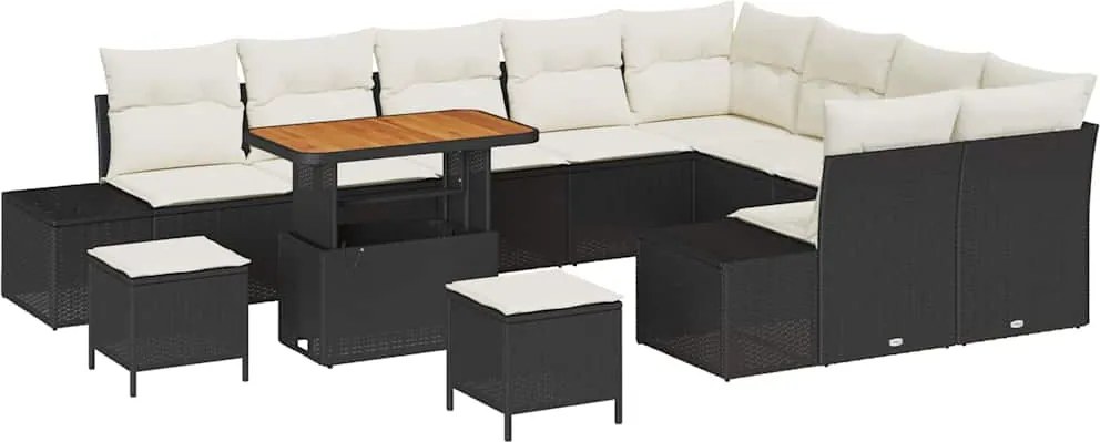 vidaXL Set de canapele pentru grădină cu pernă 12 pcs Negru poliratan