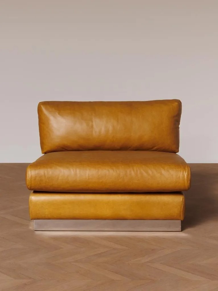 Fotoliu lounge din piele naturală cognac cu bază din oțel inoxidabil, „Minneapolis”
