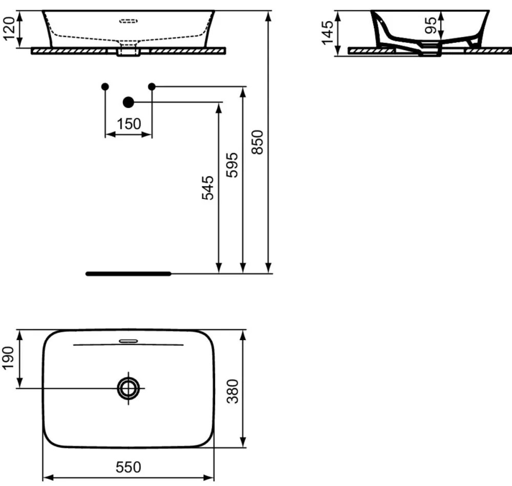 Lavoar pe blat alb lucios 55 cm, dreptunghiular, cu preaplin, Ideal Standard Ipalyss Alb lucios