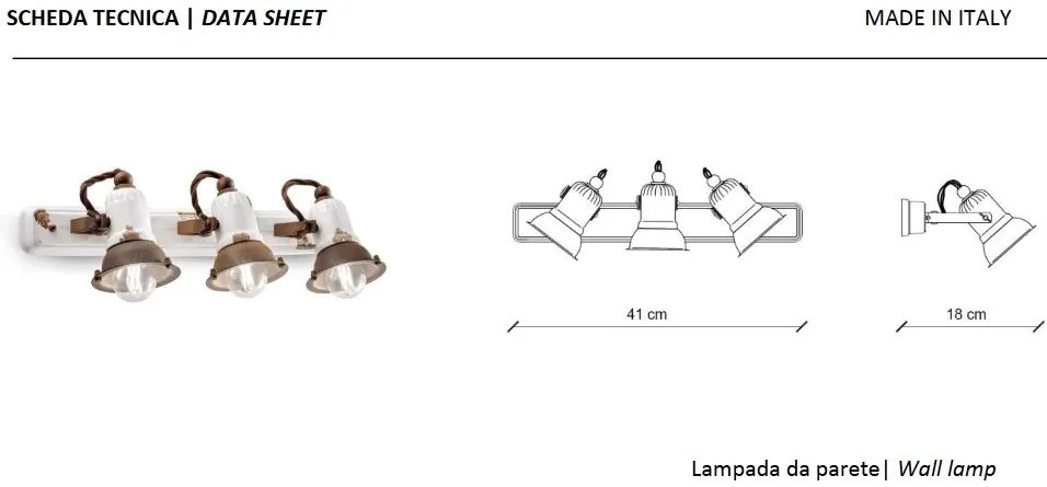 Aplica cu 3 spoturi design retro realizata manual din ceramica LOFT