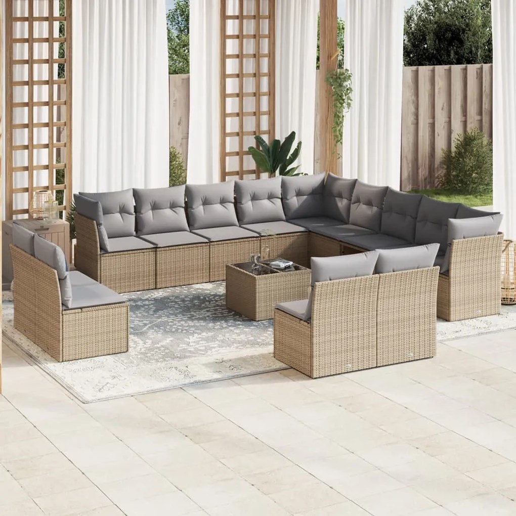 vidaXL Set canapele de grădină, 14 piese, cu perne, bej, poliratan