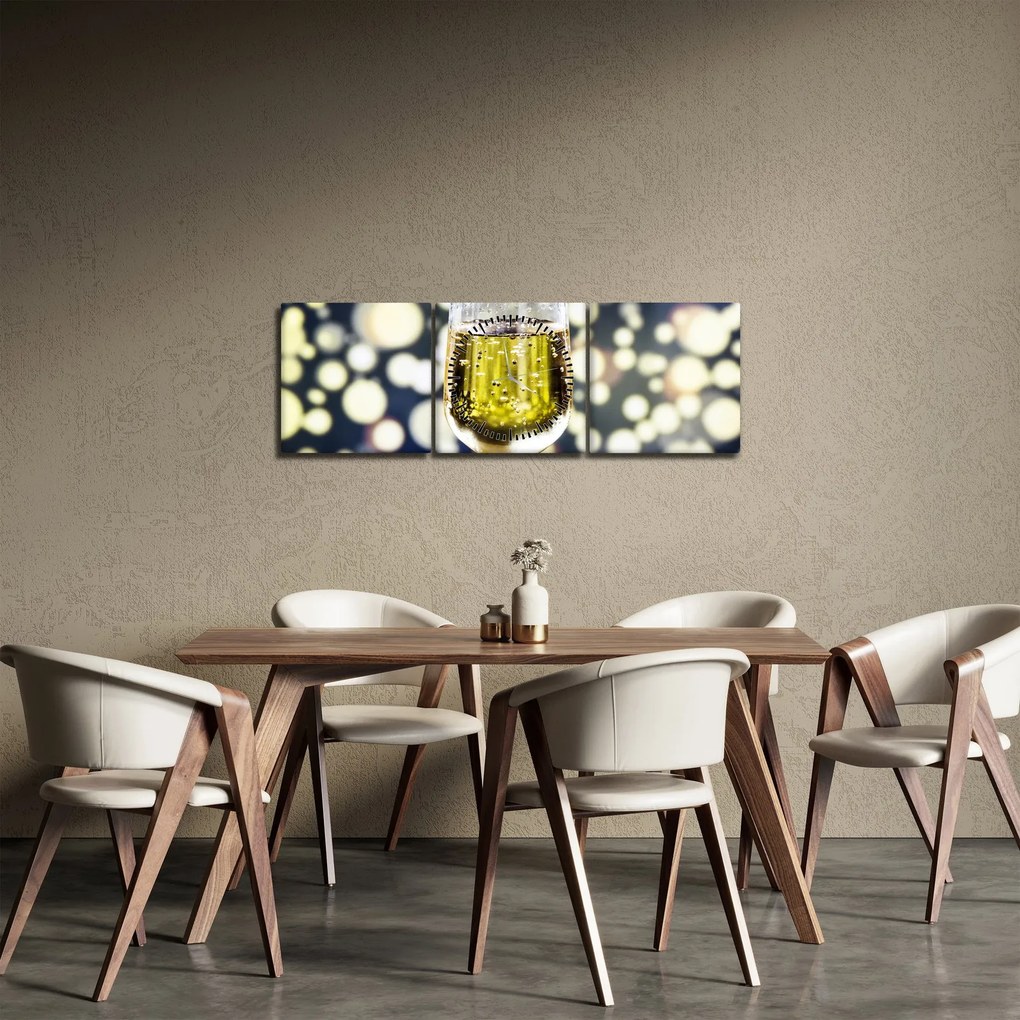 Tablou cu șampanie (cu ceas) (90x30 cm)