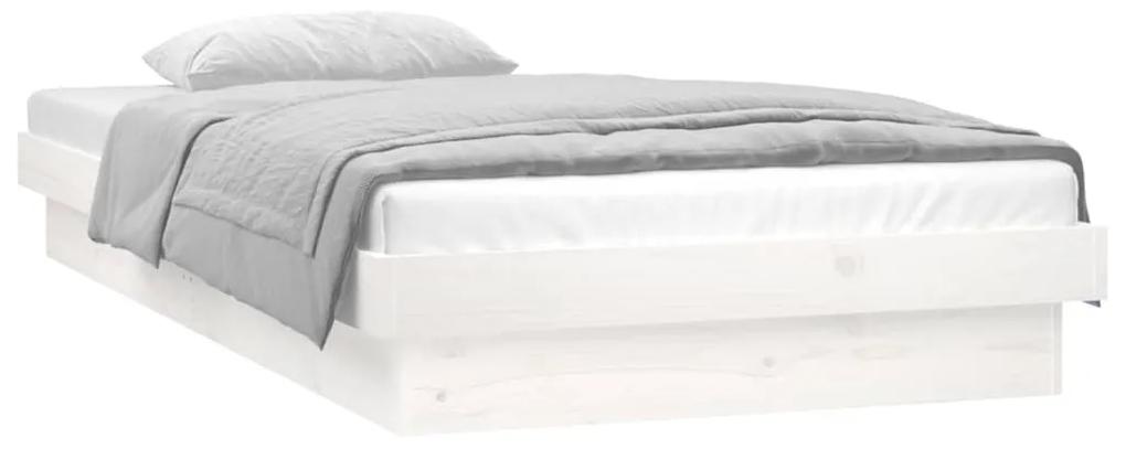 Cadru de pat cu led, alb, 90x200 cm, lemn masiv