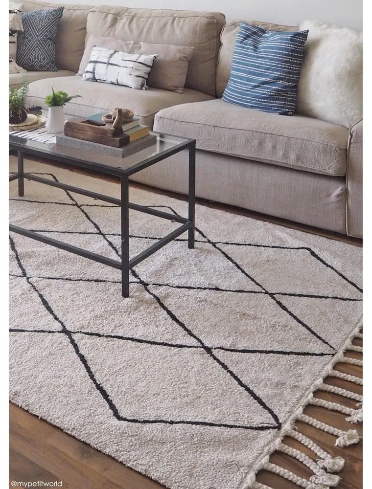 Covor crem lavabil/țesut manual din bumbac 140x200 cm Bereber Beige – Lorena Canals