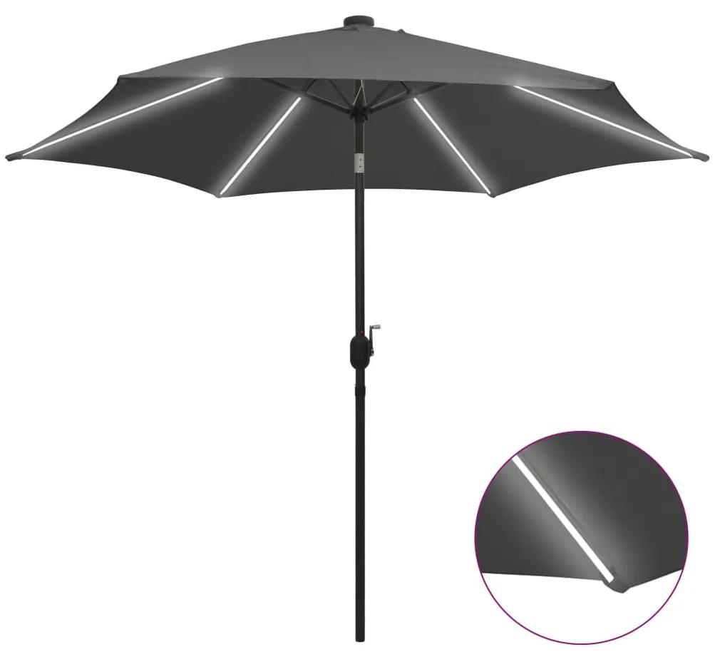 vidaXL Umbrelă de soare cu led și stâlp aluminiu, antracit, 300 cm