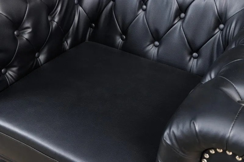 Fotoliu clasic stil englezesc Chesterfield, negru antic