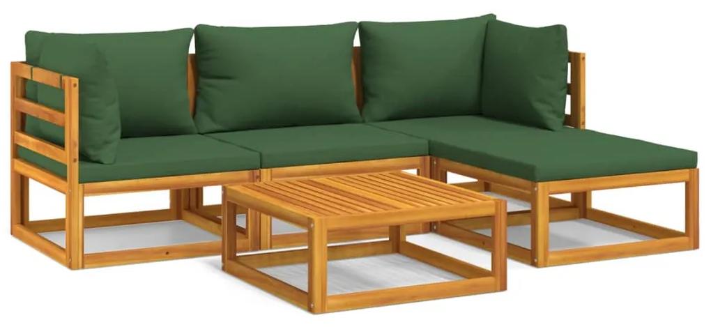 3155310 vidaXL Set mobilier de grădină cu perne verzi, 5 piese, lemn masiv