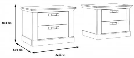 Set 2 Noptiere Kashmir, Alb Antichizat, 65.5 Cm