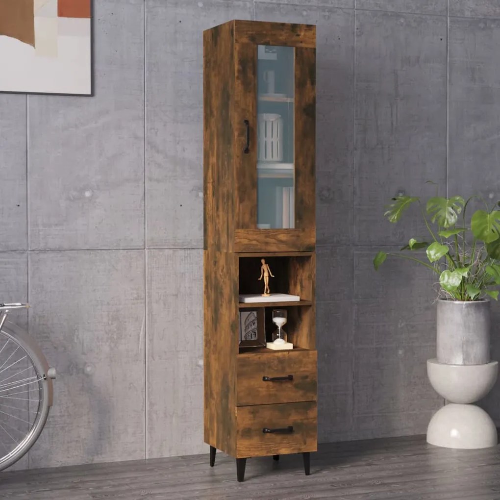 3115385 vidaXL Dulap înalt, stejar fumuriu, 34,5x34x180 cm, lemn prelucrat