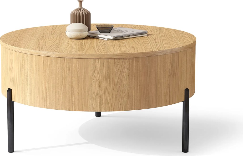 Mazzoni FRIDA Stejar Natural – MĂSUȚĂ DE CAFEA MODERNĂ CU BLAT RABATABIL ȘI SPAȚIU DE DEPOZITARE