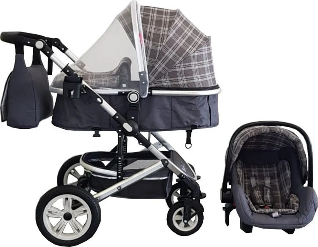 Carucior nou nascuti 3 in 1 Baby Care™ PRO 530 , Cu geanta bebe, Cadru Aluminiu Gold, Amortizoare, Roti din cauciuc plin AVE, Landou, Scoica auto,