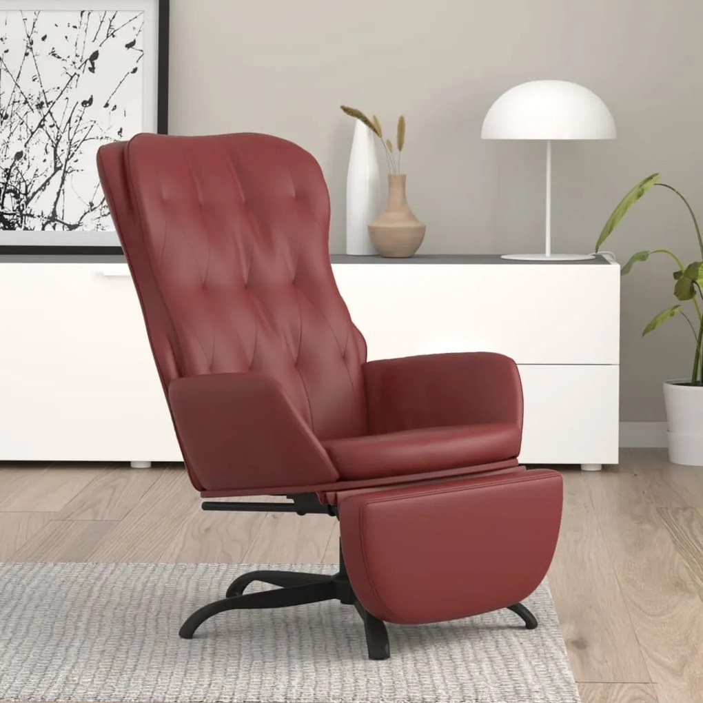 3097689 vidaXL Scaun de relaxare cu taburet, roșu vin, piele ecologică