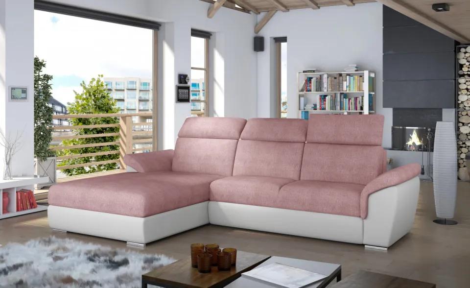 Canapea tapitata, extensibila, cu spatiu pentru depozitare, 272x100x216 cm, Trevisco L02, Eltap (Culoare: Roz deschis / Alb)