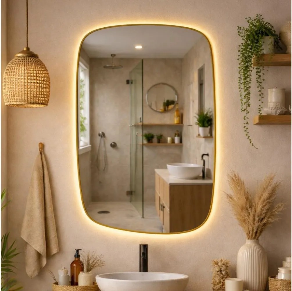Baltica Design-LED Oglindă cu iluminare integrată STONE CALM 15W/230V 2700K 90x60 cm IP65 aurie