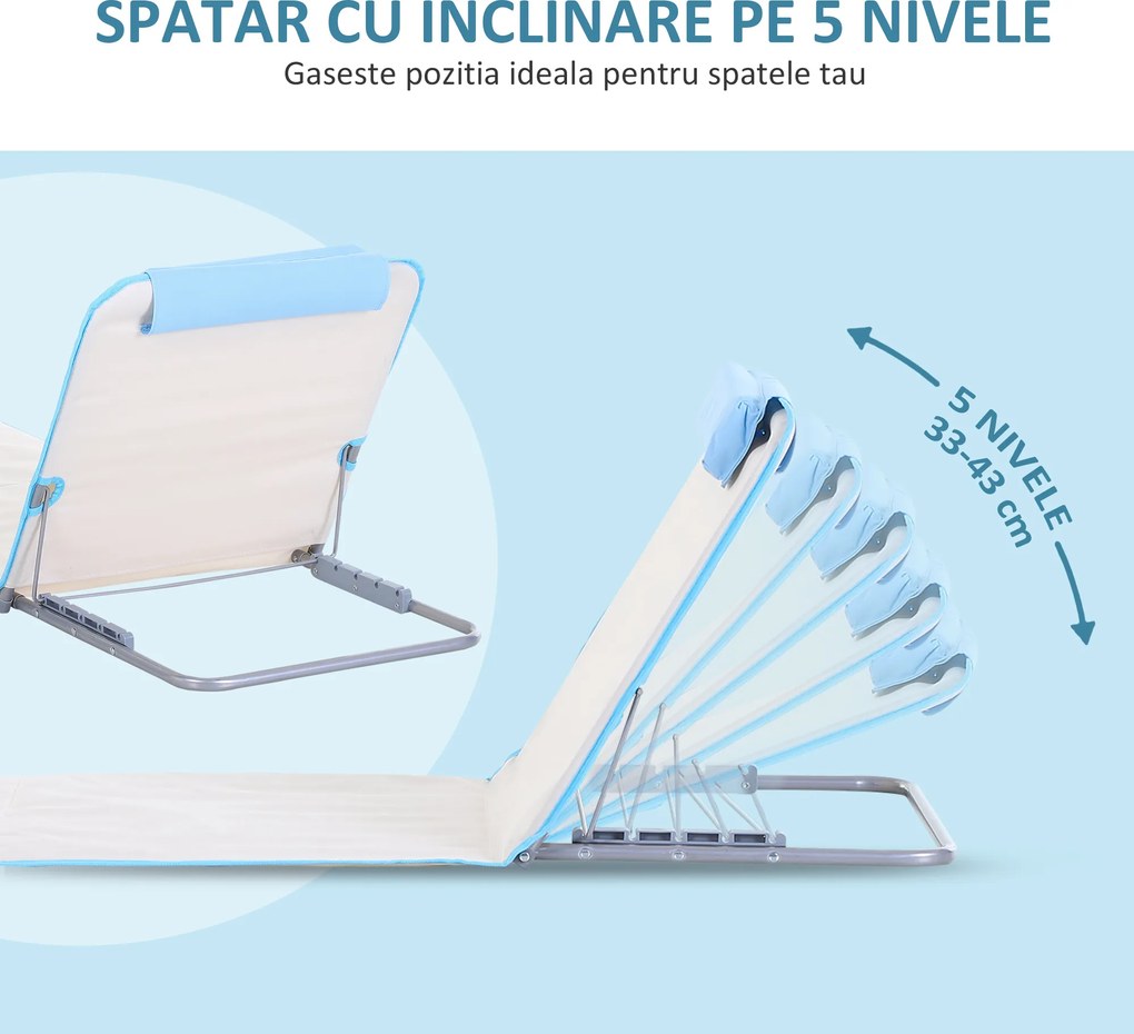 Outsunny Set 2 Șezlonguri de Plajă Pliabile cu Tetieră, Spătar Reglabil și Husă pentru Transport, 134x48x33-43 cm, Bej | Aosom Romania
