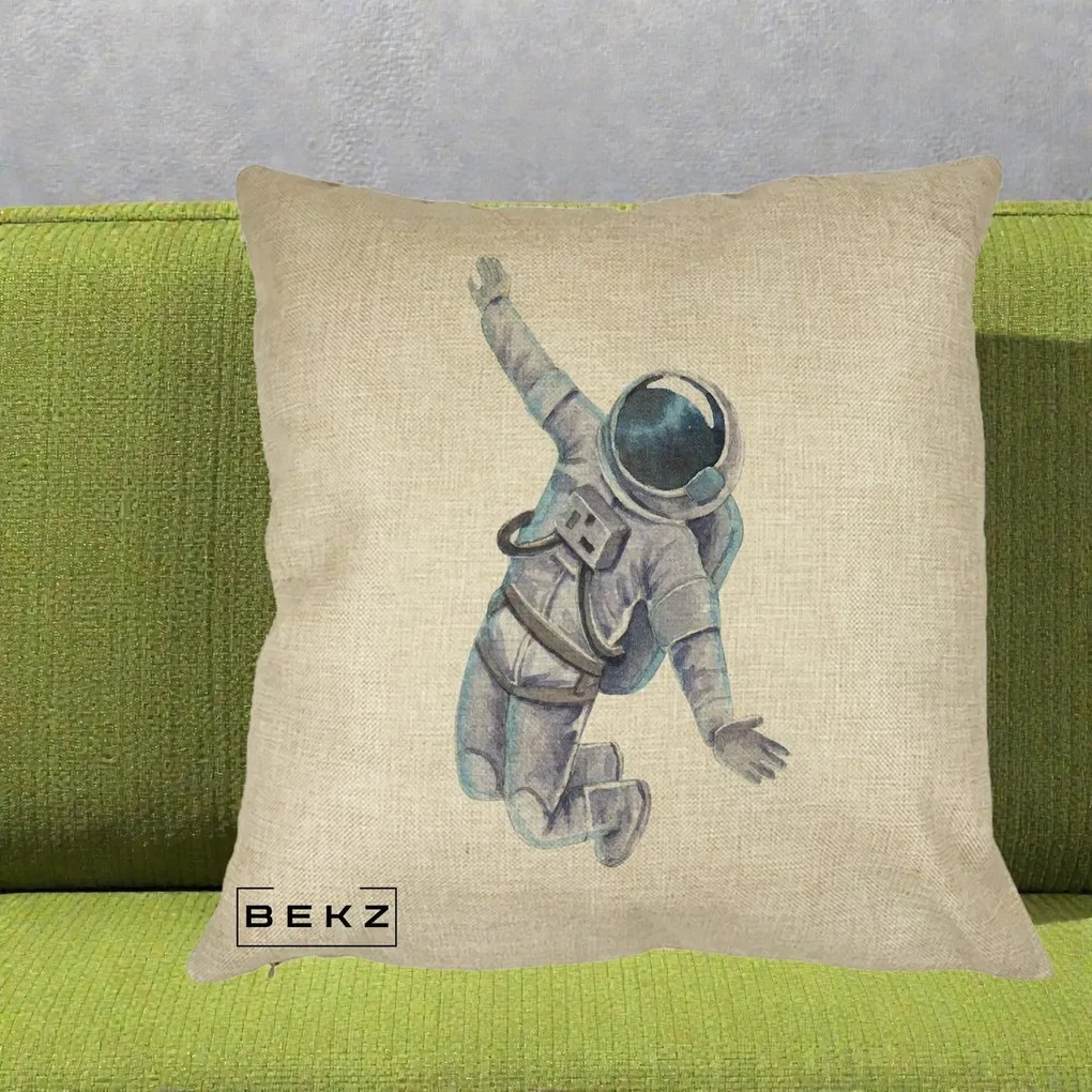 Perna Decorativa Astronaut Acuarela Zbor, 40x40 cm, Crem, Husa Detasabila, Perna Inclusa, BEKZ®