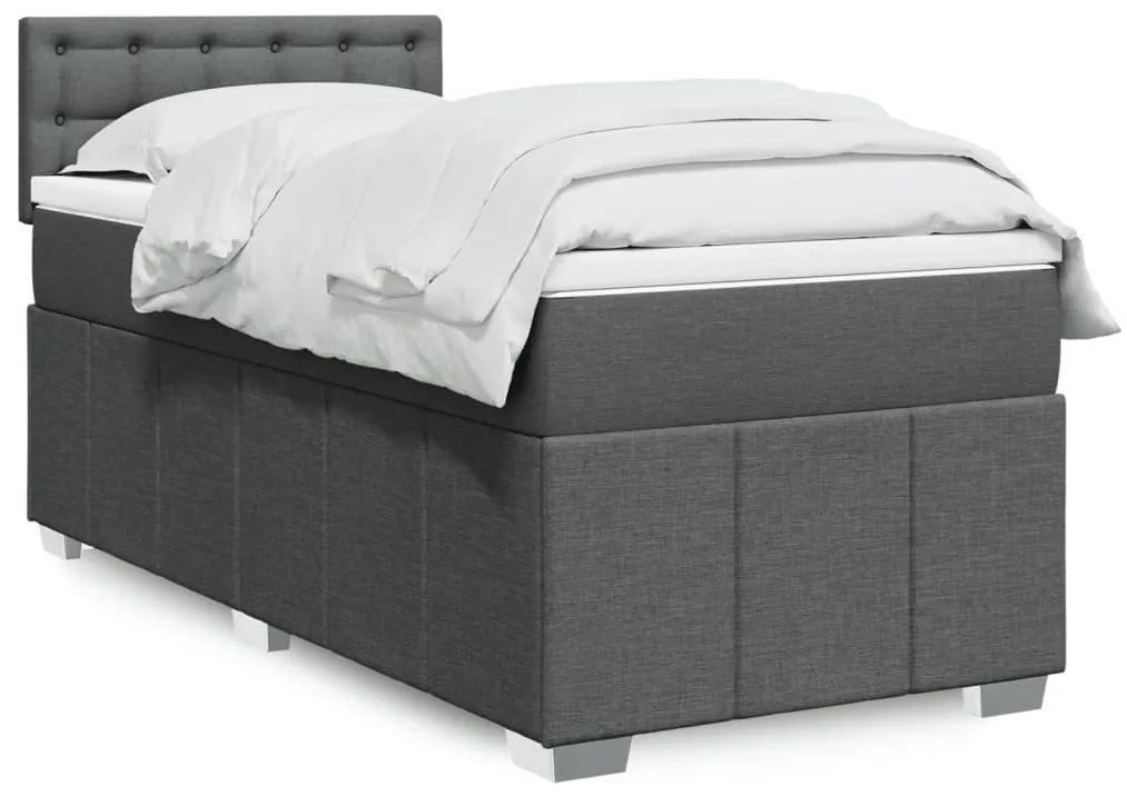 vidaXL Pat box spring cu saltea, gri închis, 80x200 cm, textil