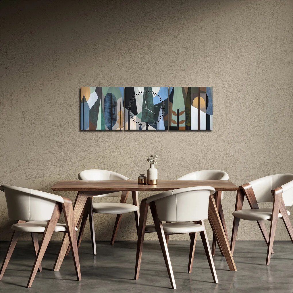 Tablou - Abstracție geometrică naturală II. (cu ceas) (90x30 cm)