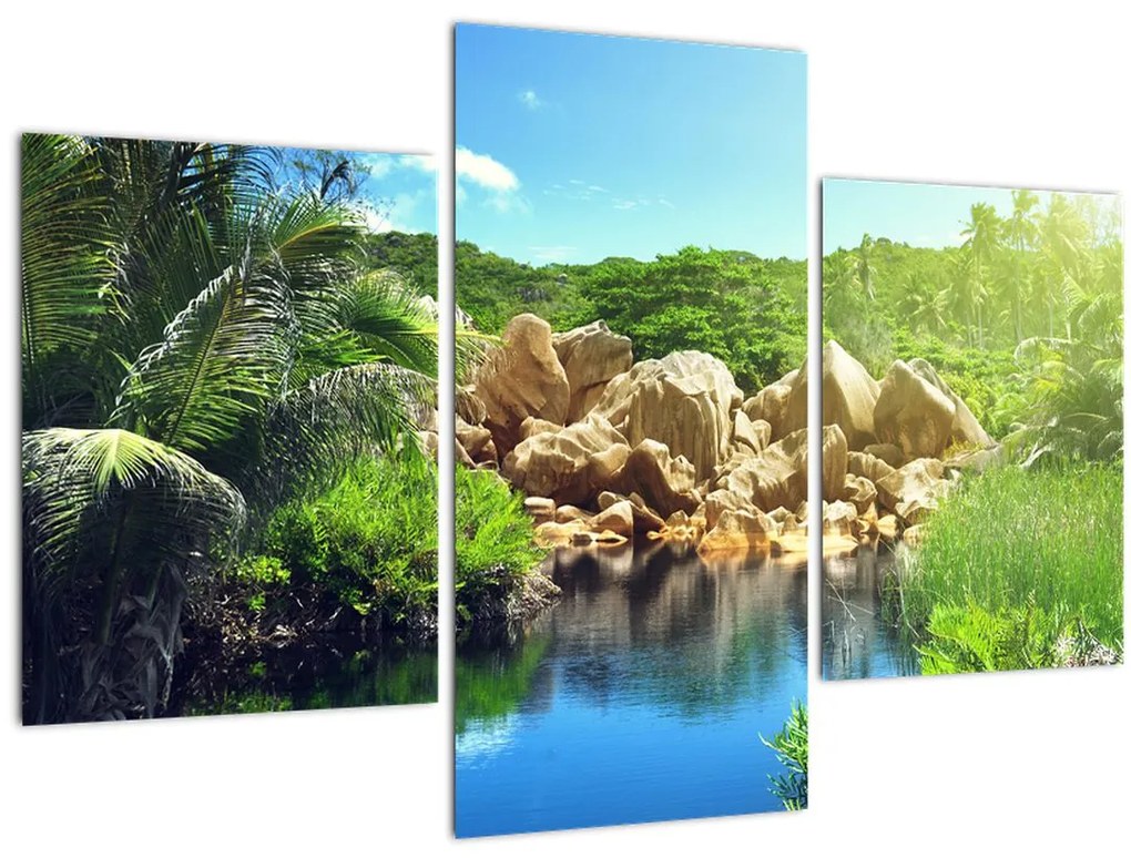 Tablou cu lac în jungla din Seychelles (90x60 cm)