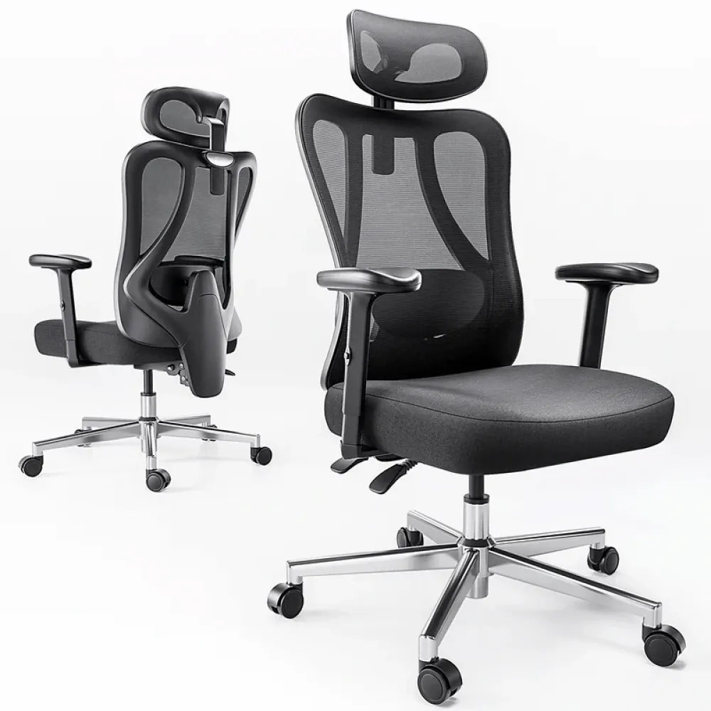 RESIGILAT- HBADA P3 Scaun ergonomic, cu suport lombar reglabil, tetieră reglabilă 2D, cotiere reglabile 2D, pivotant, Negru