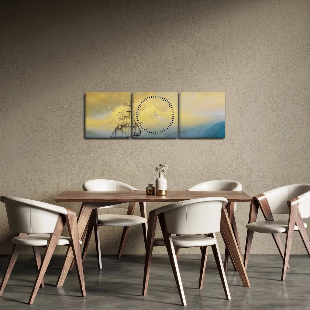 Tablou - Pictură barcă pe mare (cu ceas) (90x30 cm)