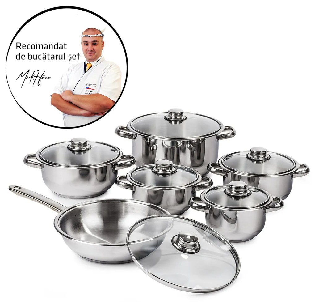 4Home set oale inox cu capac sticlă Destiny, 12 piese