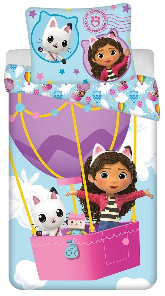 Lenjerie de pat pentru copii din bumbac pentru pat de o persoană 140x200 cm Gabby's Dollhouse "Balloon" – Jerry Fabrics