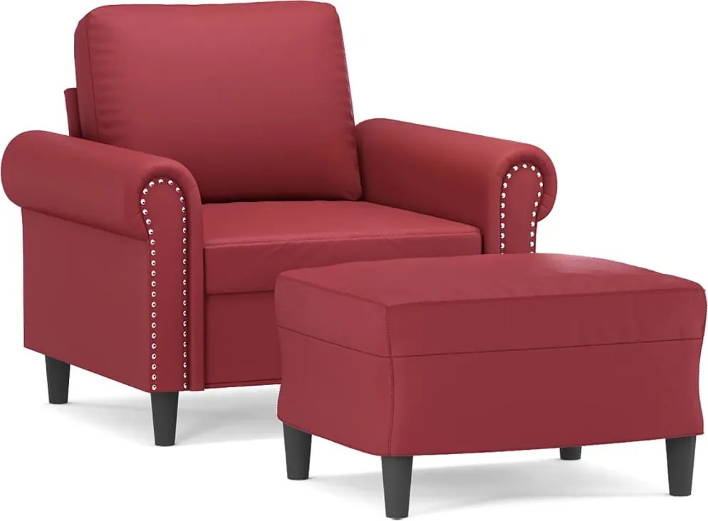 vidaXL Fotoliu canapea cu taburet, roșu vin, 60 cm, piele ecologică