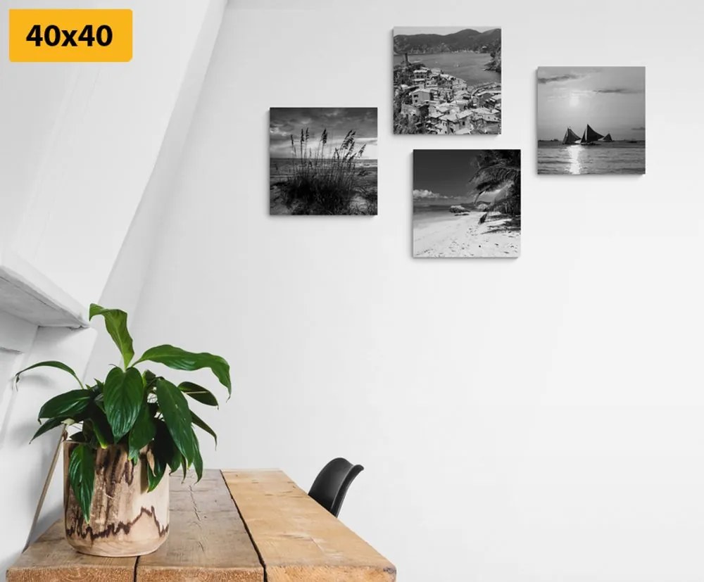 Set tablouri paradisul pe pământ în design alb-negru
