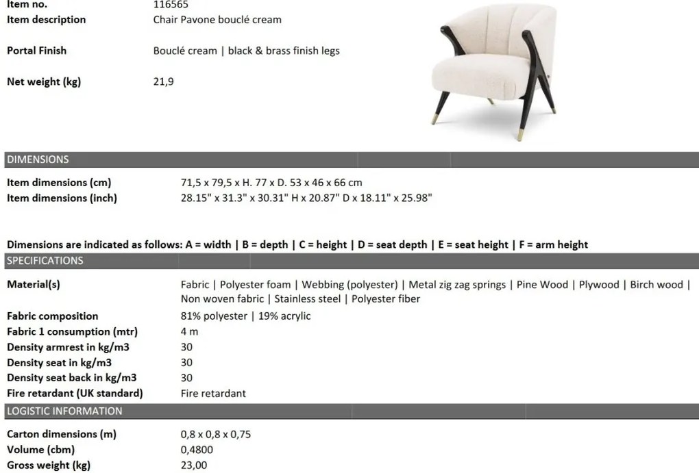 Scaun LUX design modern Pavone boucle cream