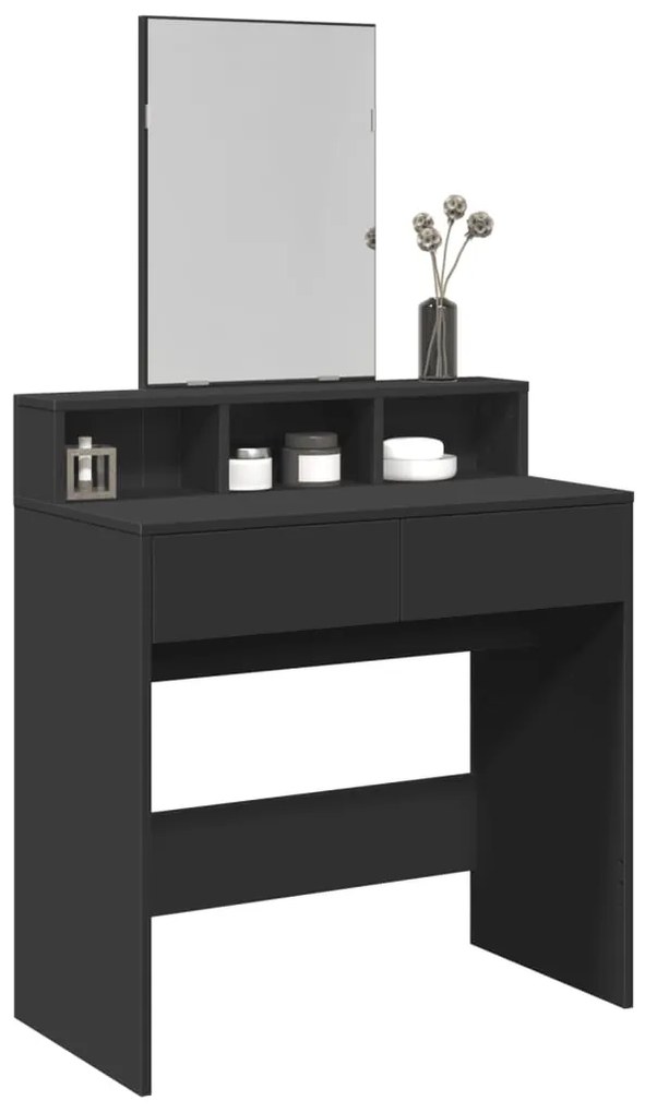 vidaXL Masă de toaletă cu oglindă, negru, 80x41x144,5 cm