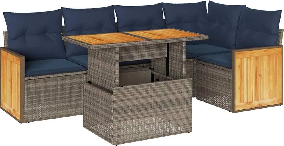 vidaXL Set mobilier grădină cu perne 6 piese gri poliratan/lemn acacia