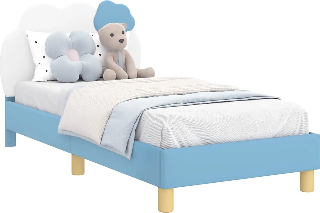 vidaXL Cadru de pat pentru copii cu spătar albastru 80 x 160 cm PU