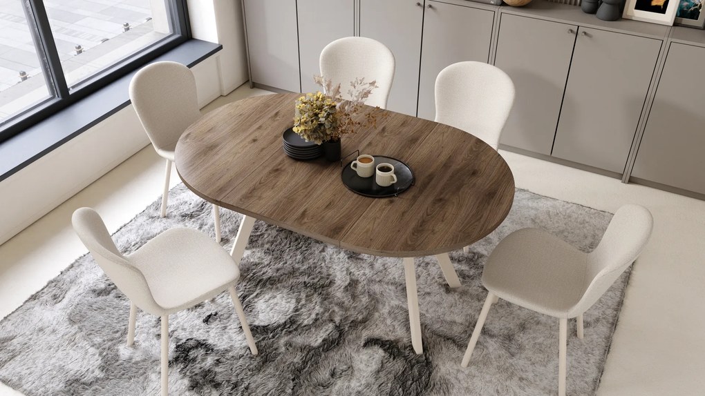 Mazzoni ALMO Nuc Elegant/picioare bej - MASĂ ROTUNDĂ EXTENSIBILĂ CU PICIOARE ÎN FORMĂ DE Y STIL LOFT PENTRU SALON/SUFRAGERIE