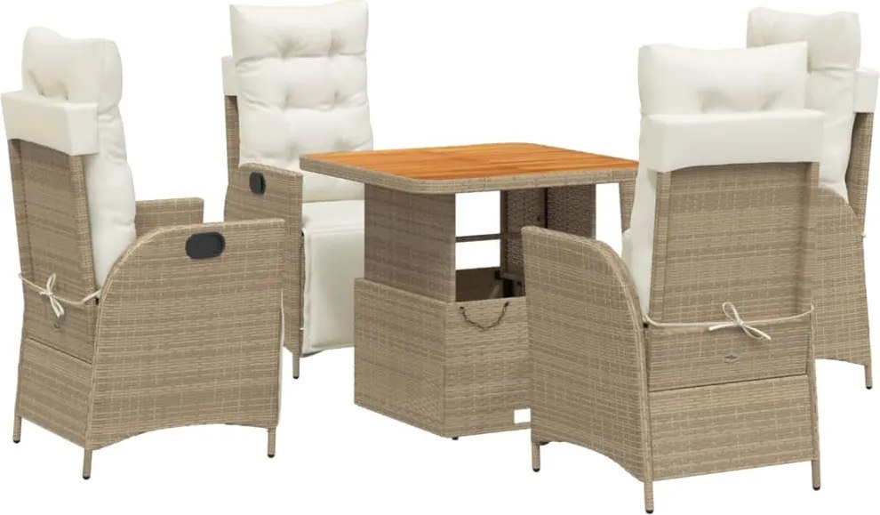 vidaXL Set mobilier de grădină cu perne, 5 piese, bej, poliratan
