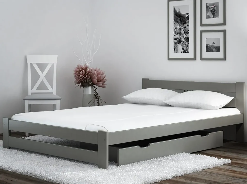 Pat ecologic din lemn 120x200 cu somieră Oliwia gri