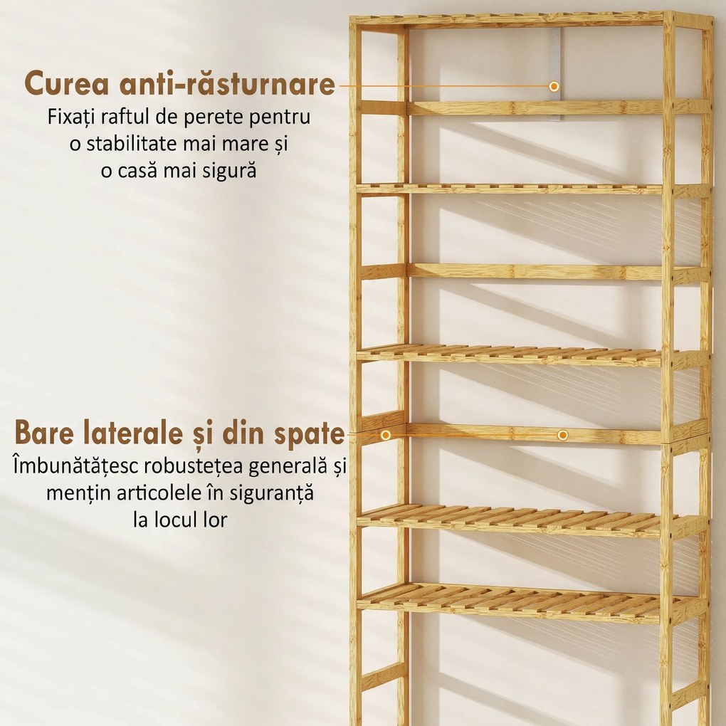 HOMCOM Raft de bambus cu 6 niveluri, cu rafturi reglabile, 60x26x161 cm | Aosom Romania