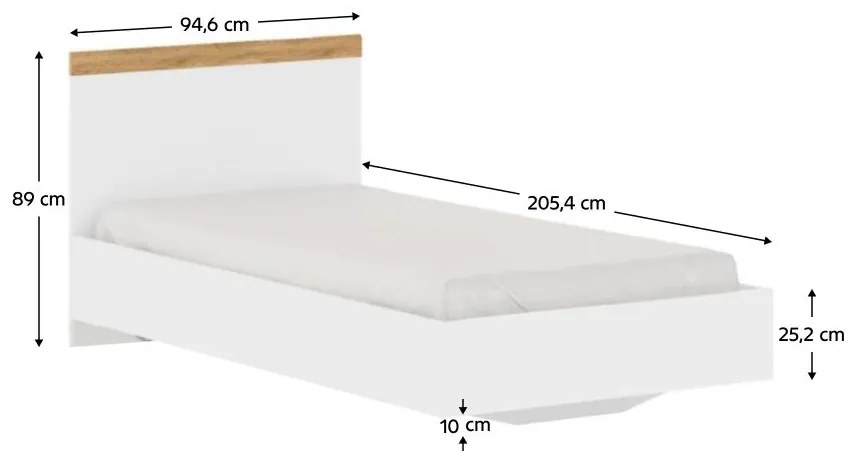 Pat de o persoană 90 cm Valgo 90 (alb + Stejar wotan). 1075514