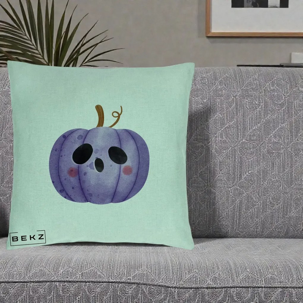 Perna Decorativa Dovleac Halloween Mov Kawaii, 40x40 cm, Verde Menta, Husa Detasabila, Perna Inclusa, BEKZ®