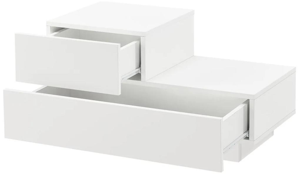 Noptiera asimetrica cu doua sertare 38 x 70 x 35 cm Pal alb lucios