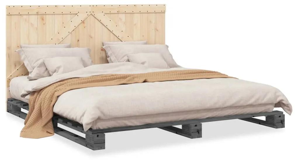 3281566 vidaXL Cadru de pat cu tăblie, gri, 180x200 cm, lemn masiv de pin